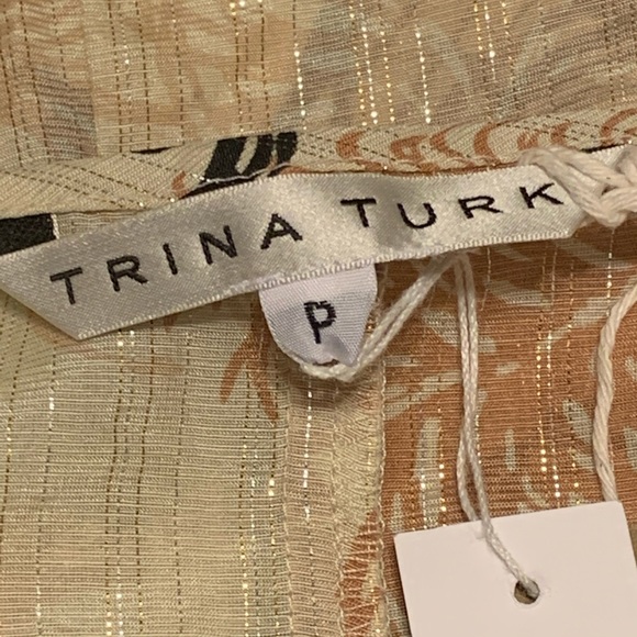 Trina Turk Cream Black Lace Silk Feathers Top 0 - Picture 3 of 7